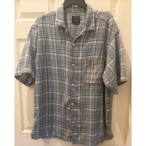DC Relaxed Mens Plaid Button-Up Short Sleeve Shirt Size L Blue/White Lightweight